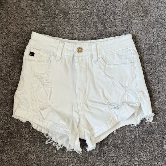 Kancan White Distressed Cutoff High Rise Shorts - Picture 1 of 5